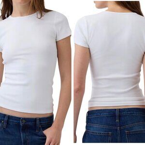 Gap Modern Rib Fitted Tee White Short Sleeve Stretch Top Medium
